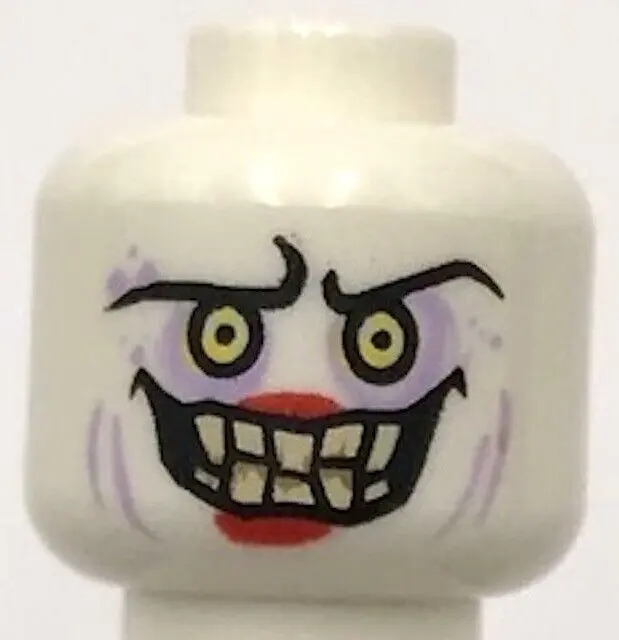 Lego New White Minifigure Head Dual Sided Alien w/ Sunken Yellow Eyes Evil Smile
