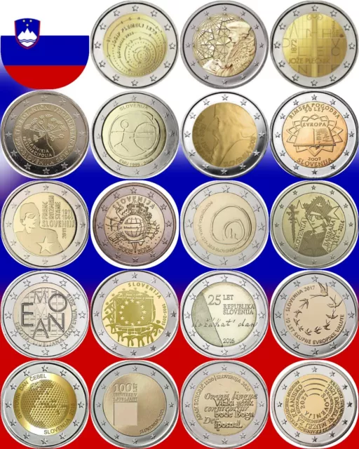 2 Euro Commemorativo Slovenia 2007 2008 2009 2010 2011 2012 2013 2014 2015 2017