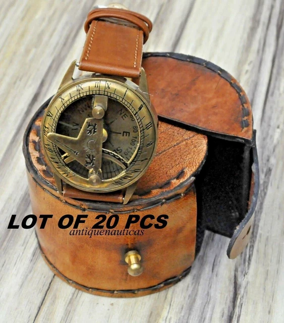 Nautisch Sonnenuhr Kompass Uhr Messing Handgelenk Mit Leder Kiste Set 20 Einheit