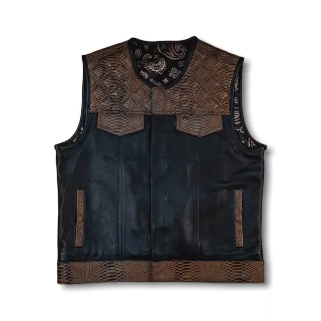 Leather Vest ,Mens Hunt Club Brown Wax Diamond Quilted Black Paisley Leather