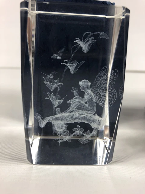 WALT DISNEY TINKERBELL 3D Laser Etched Crystal Glass Cube W/ Lighted ...