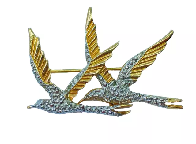 Vintage Signed Michele Lynn Gold & Silver Flying Swallow Birds Brooch