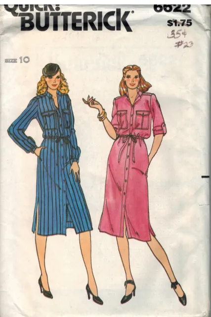 6622 UNCUT Butterick SEWING Pattern Misses Loose Fitting Dress Pointed Collar FF