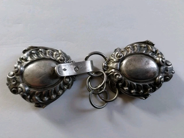 Broche épingle Art Déco Argentée - Boucles De Cape Articulées En 2 Parties, Vintage Occasion