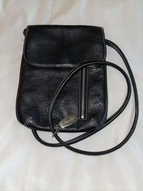 Tignanello Crossbody Bag Small Black Leather Flap Down | eBay