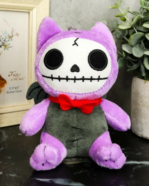Ebros SM Furry Bones Purple Flappy The Bat W/ Red Tie Voodoo Skeleton Plush Toy