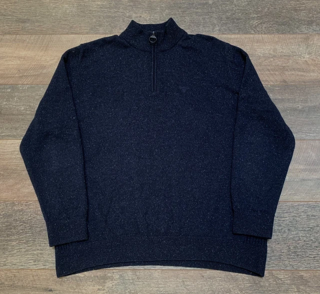 Maglione Barbour Tisbury mezza cerniera misto lana blu navy in ottime condizioni - xxl