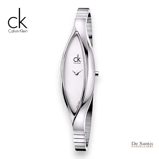 Calvin Klein orologio donna cinturino e cassa ovale acciaio logo CK bianco