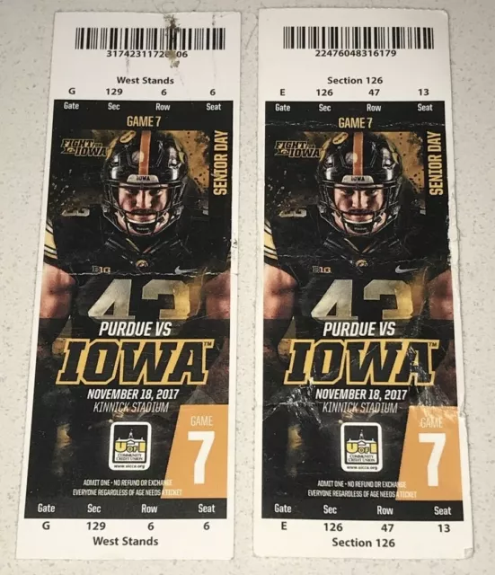 11/18/17 IOWA HAWKEYES Purdue Boilermakers College Football Ticket Stub
