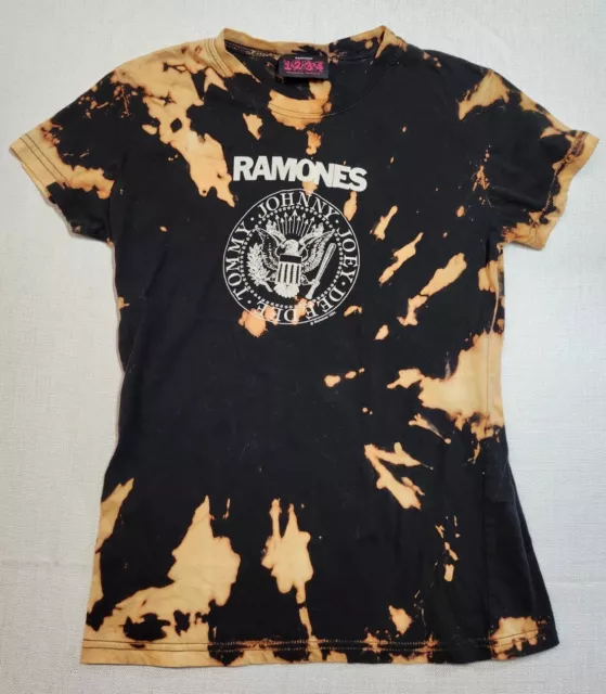 Ramones Shirt 1234 Tommy Johnny Joey Deedee Womens Juniors Large Bleach Dye EUC