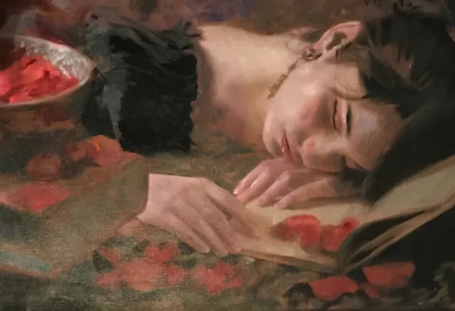 ORIGINAL WILLIAM OXER "Dreamless Sleep" young romantic woman girl OIL PAINTING