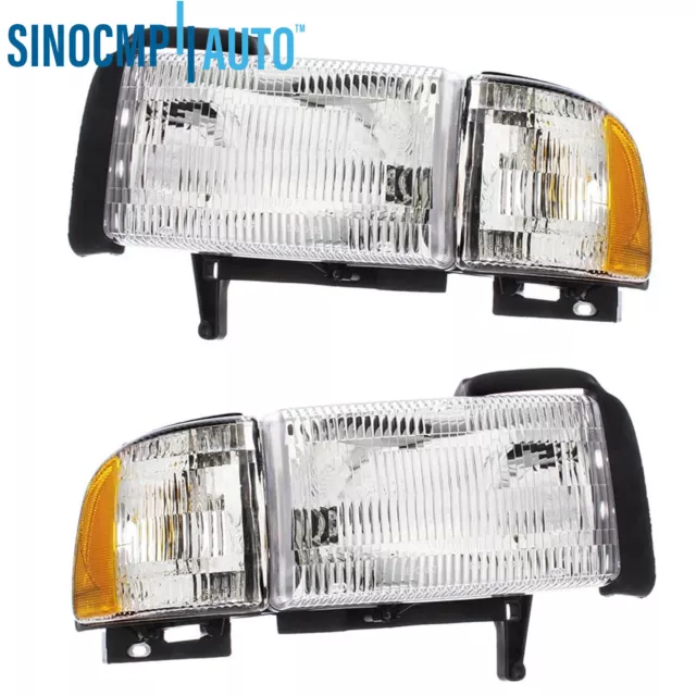 Pair Clear Halogen Headlights Set For 1999-2001 Dodge Ram 1500 Left & Right Side