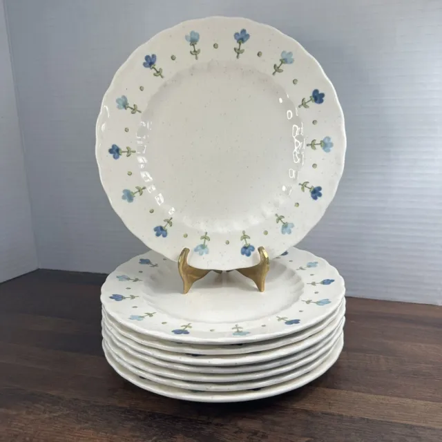 Set Of 8 Vernon Ware By Metlox  Poppytrail True Blue Flower Salad Plates 7-5/8"