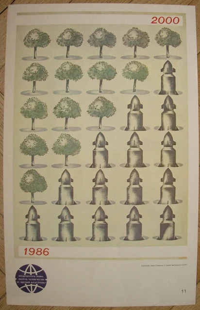 USSR Russian Poster Peace 1986-2000 Soviet Cold war propaganda anti-bomb rocket