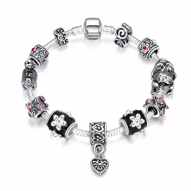 Women 925 Silver Filled European Charms Bracelet Chain Bead Crystal Fashion Gift