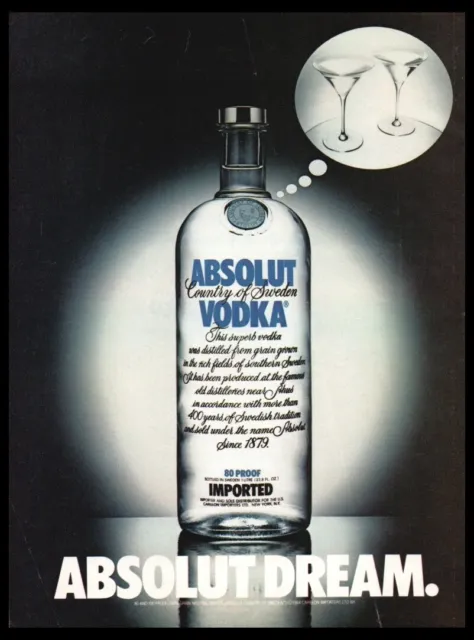 1984 Absolut Dream Vodka Bottle art-Vintage print ad / mini poster-