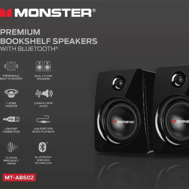 Monster Active Clarity Monitor Bluetooth Powered Active Bookshelf Speaker ABS02