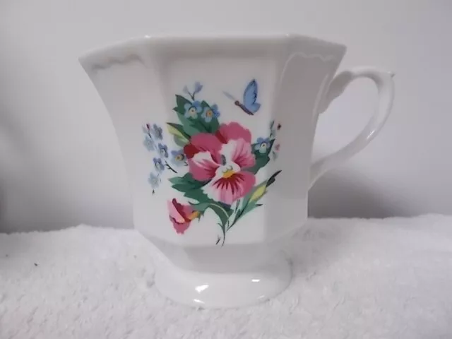 Hallmark Cards Floral White Porcelain Footed Coffee Tea Cup Mug 8 Sided Rim