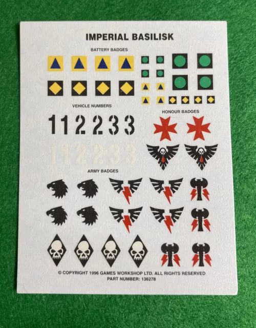 Warhammer 40k Imperial Guard Basilisk Vehicle Transfers Astra Games Workshop 90s Warhammer 40k Imperial Guard Basilisk Vehicle Transfers Astra Games Workshop 90s