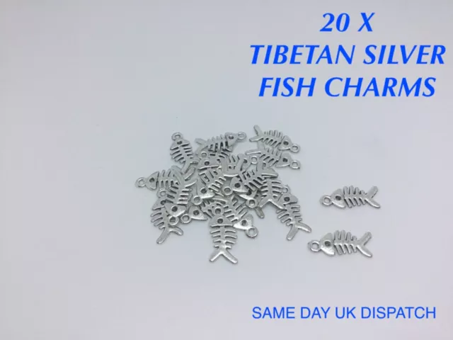 20 X Tibetan Metal Fish Bone Charms Pendant Craft Jewellery Making Bracelet