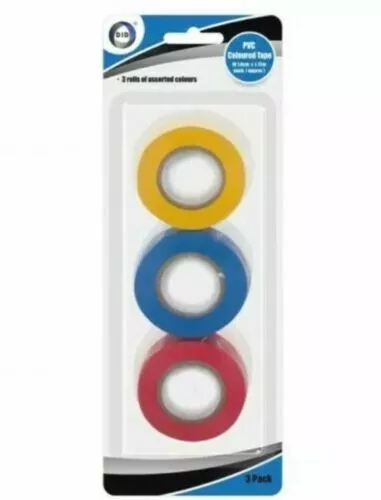 3 x Rolls of High Quality PVC Coloured Electrical Insulation Tape 1.8 x 12m