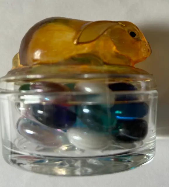 Glass Coloured Rabbit on Glass Trinket Dish