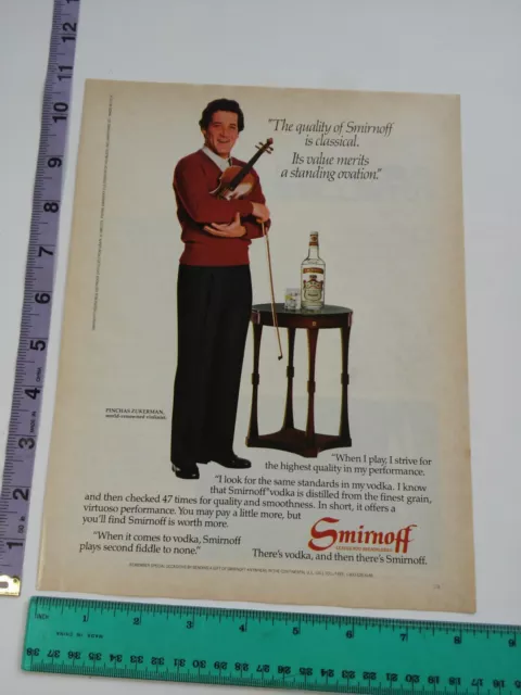 Vintage Clipping - violinist Pinchas Zukerman photo Smirnoff Vodka Print Ad 80's