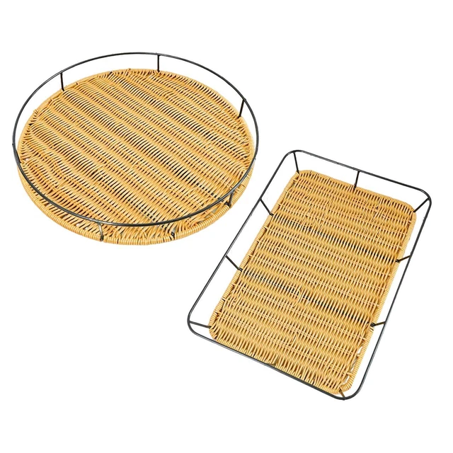 Bandeja para servir ratán, almacenamiento de alimentos, organizador, decoración del hogar,