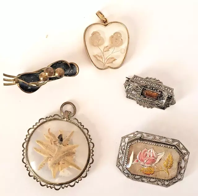Lot of 5 Vintage Brooches and Pendants Brooches have C-clasps