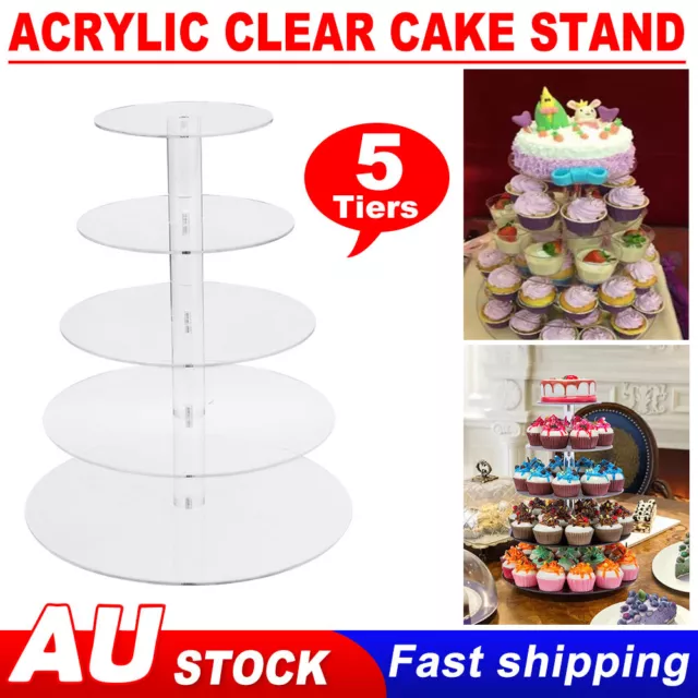 5 Tiers Cake Stand Cupcake Holder Clear Round Dessert Display Wedding Party Deco