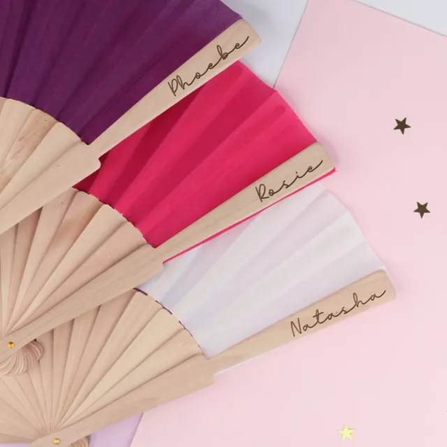 Personalised Wooden Hand Fan Custom Name Folding Handheld Fan Wedding Hen Do