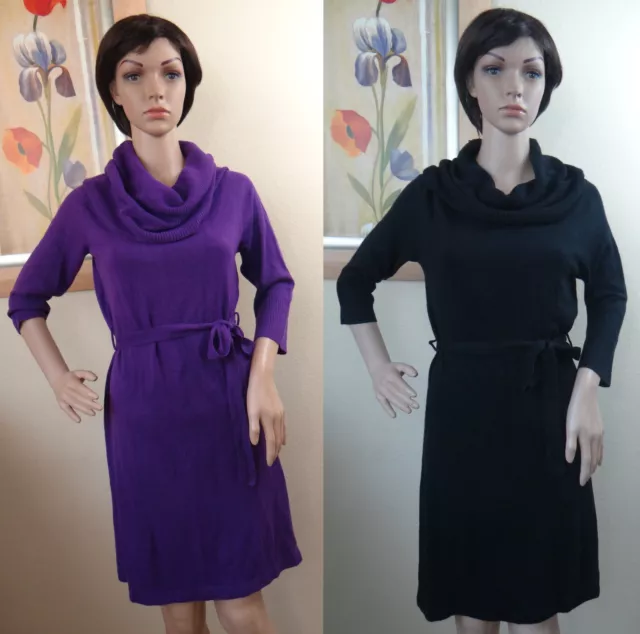 NWT NY COLLECTION purple or black cowl neck 3/4 sleeve belt sweater dress,M,L,PL