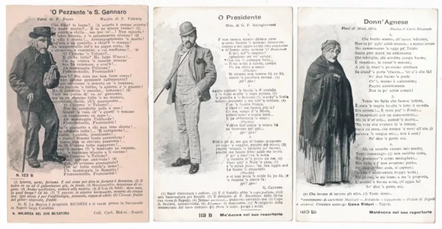 NAPOLI - CARTOLINA MUSICALE Edizioni BIDERI - MACCHIETTA CANZONE - Lotto 3 PZ
