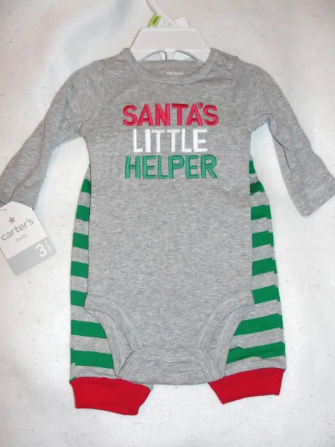 Infant Boys Carters "Santas Little Helper" One Piece & Pants Set - Size 3 Mos.