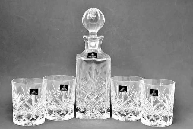 🌿 Vintage Royal Doulton Crystal Giftware Set  Decanter With 4 Glasses In Box