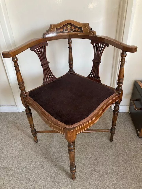 Unusual Antique Corner Chair Diamond Shape Seat Nice Design Edwardian?