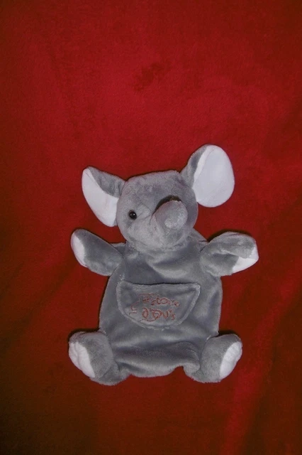 Doudou Peluche Marionnette Histoire D'ours Elephant Gris Et Blanc Ttbe