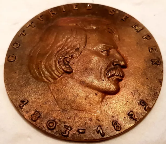 Orig. alte Bronzeplakette Medaille Gottfried Semper ca. 8,5cm  1803-1879 DRESDEN