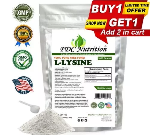 1000g (2.2 lb)  L-LYSINE HCL PURE POWDER US PHARMACEUTICAL GRADE KOSHER nonGMO