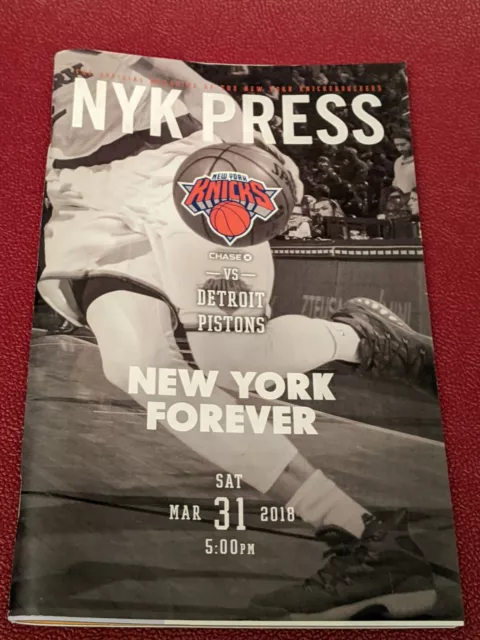 NY Knicks Official Game Program 3/31/2018, MSG NBA Detroit Pistons vs. NY Knicks