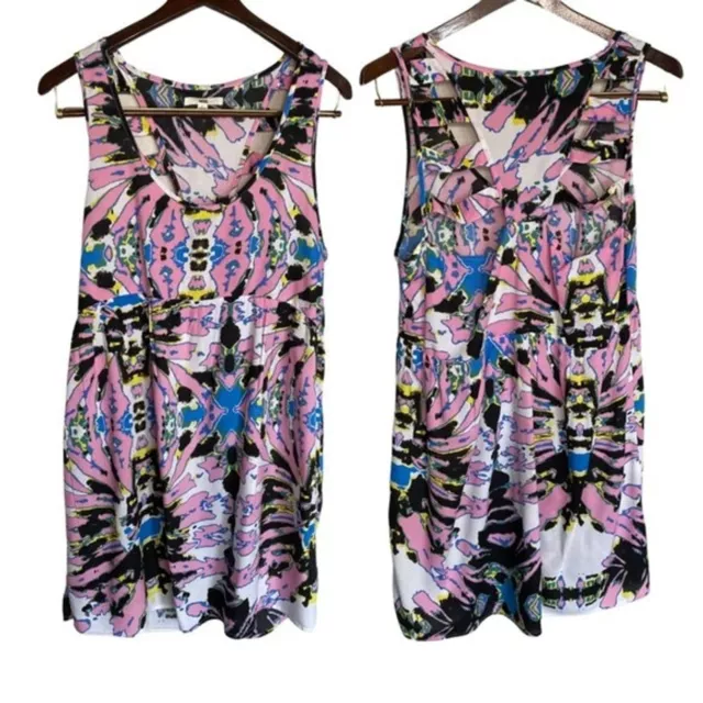 Vans Tank Dress Women's Large Babydoll Mini Length Multi Tie Dye Back Cut Outs