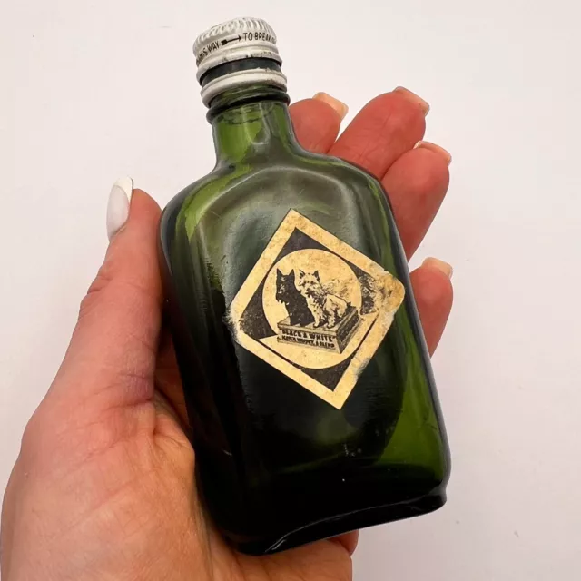 Black & White Vintage Miniature Scotch Whisky Green Glass Bottle Scotland