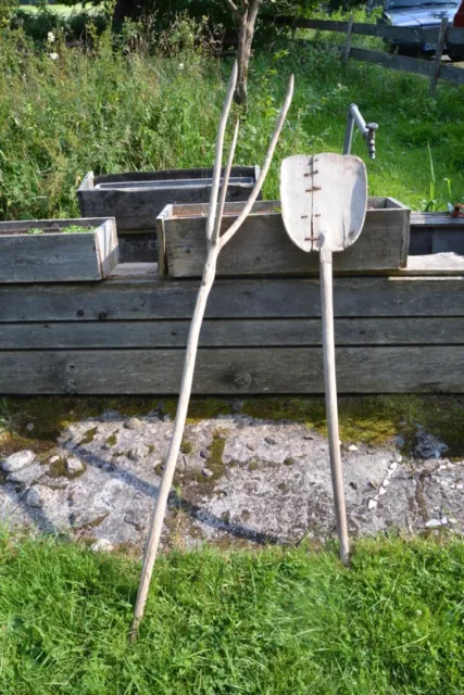 Antikes landwirtschaftliches Gerät Heugabel Schaufel