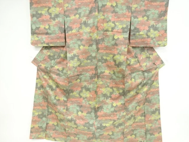 40030# Japanese Kimono / Hitoe Kimono / Oshima Tsumugi / Woven Flower
