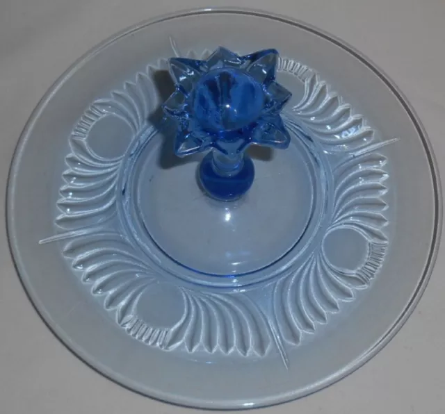 1930s Paden City Glass SPIRE -  DOT/WING DESIGN Maya Light ICE BLUE Tidbit Tray