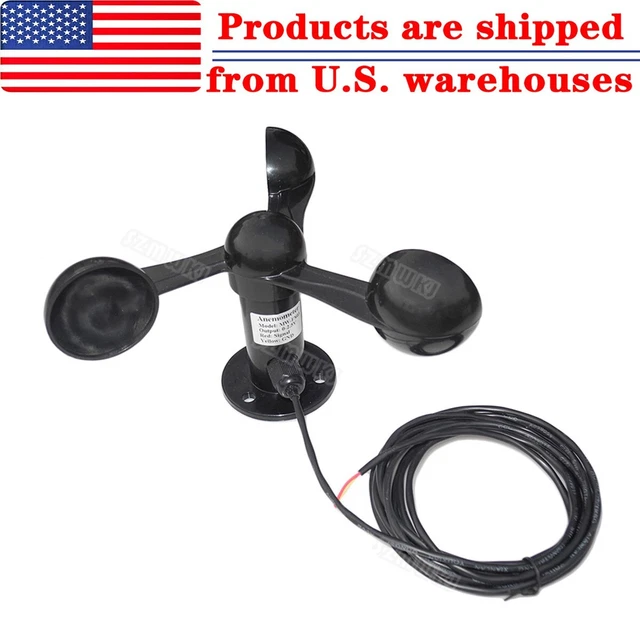 3 CUPS POLYCARBONATE Wind Speed Sensor Voltage Signal Output Black