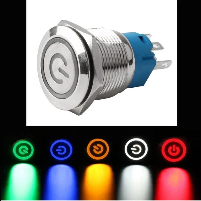 HEAVY DUTY 19MM Latching Push Button Switch with LED Waterproof and ...