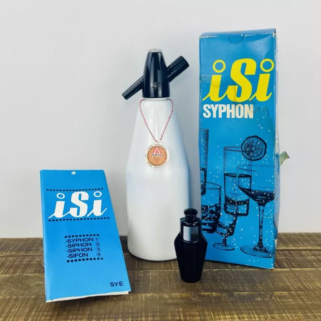 Vintage SYPHON ISI Seltzer Water Bottle White Original Box NOS- NEVER USED