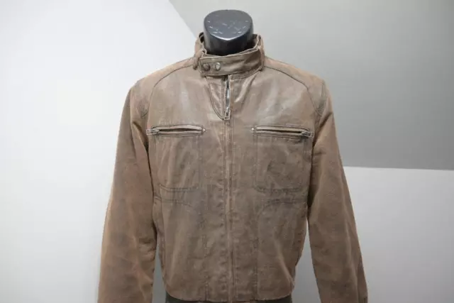 Topman Full Zip Brown Faux Leather Biker Bomber Jacket Mens Size Medium
