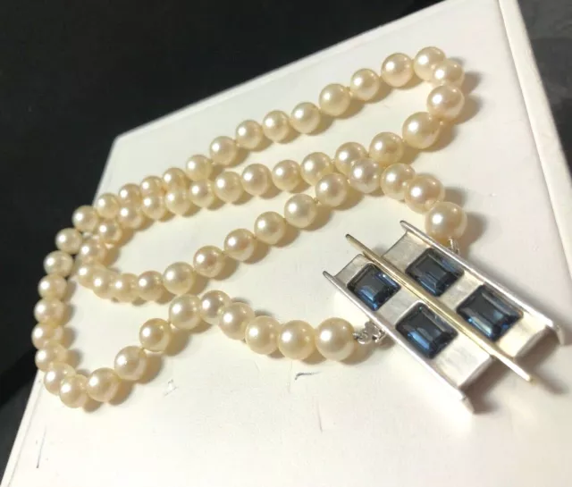 J. Köhle JKa Collier Perlenkette pompöser 925er Silber Verschluss mit Blautopas